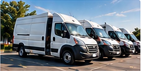 Fleet of white commercial vans