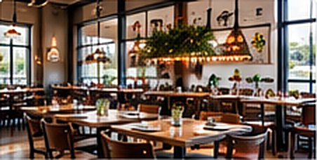 Busy restaurant dining room